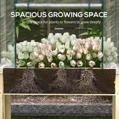 Outsunny Wooden Planter Box with Greenhouse Cover and Bed Liner, Raised Garden Bed for Vegetables, Flowers, Herbs - 7