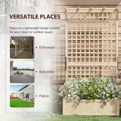 Outsunny Raised Bed with Drainage Holes, Wood Planter with Trellis for Climbing Plants to Grow Vegetables, Flowers, Natural - 6