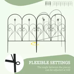 Outsunny Set of Five Decorative Heart Metal Fence Panels - Black - 5