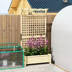 Outsunny Raised Bed with Drainage Holes, Wood Planter with Trellis for Climbing Plants to Grow Vegetables, Flowers, Natural - 9