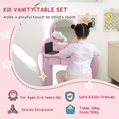 ZONEKIZ Kids Vanity Table with Mirror, Stool, Drawer, Storage Boxes, Cat Design, for Ages 3-6 Years - Pink - 4