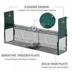 PawHut Two-Door Live Trap for Small Animals, Animal Trap for Rat, Mice - Dark Green - 4
