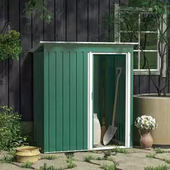 Outsunny 5 x 3ft Garden Storage Shed with Sliding Door and Sloped Roof Outdoor Equipment Tool, Green - 2