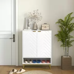 HOMCOM Shoe Storage Cabinet, Modern Shoe Cupboard with Open Shelf, Adjustable Shelf, 6 Vents, Shoe Rack for 12 Pairs of Shoes - 8