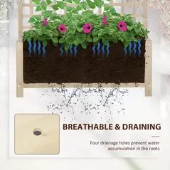 Outsunny Raised Bed with Drainage Holes, Wood Planter with Trellis for Climbing Plants to Grow Vegetables, Flowers, Natural - 5