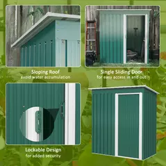 Outsunny 5 x 3ft Garden Storage Shed with Sliding Door and Sloped Roof Outdoor Equipment Tool, Green - 5