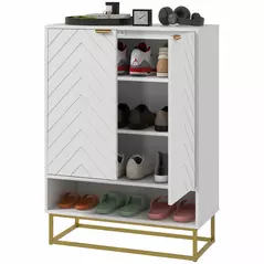 HOMCOM Shoe Storage Cabinet, Modern Shoe Cupboard with Open Shelf, Adjustable Shelf, 6 Vents, Shoe Rack for 12 Pairs of Shoes - 1