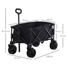 Outsunny Outdoor Folding Garden Trolley on Wheels, Capming Cargo Wagon Cart Trailer w/ Handle, Wheels for Beach Garden, Black - 3