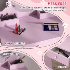 ZONEKIZ Kids Vanity Table with Mirror, Stool, Drawer, Storage Boxes, Cat Design, for Ages 3-6 Years - Pink - 5