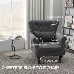 HOMCOM Chesterfield-Style Accent Chair - Grey - 4