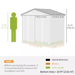 Outsunny 7 x 4ft Metal Garden Storage Shed with Vents, Floor Foundation Kit and Lockable Double Doors, Light Brown - 3