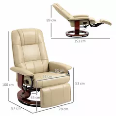 HOMCOM Reclining Swivel Chair, with Footrest - Cream White - 3