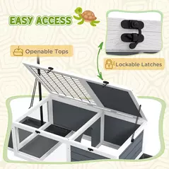 PawHut Tortoise Table with Adjustable Lamp Holder, Wooden Tortoise House w/ Openable Lids, Pull-Out Trays - Grey - 6