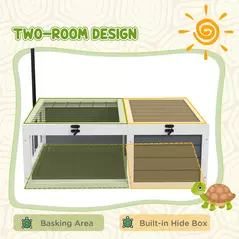 PawHut Tortoise Table with Adjustable Lamp Holder, Wooden Tortoise House w/ Openable Lids, Pull-Out Trays - Grey - 4