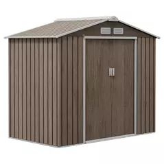 Outsunny 7 x 4ft Metal Garden Storage Shed with Vents, Floor Foundation Kit and Lockable Double Doors, Light Brown - 1