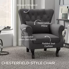 HOMCOM Chesterfield-Style Accent Chair - Grey - 5