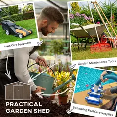 Outsunny 9 x 6ft Steel Garden Shed, Outdoor Storage Tool House with Vents, Foundation and Lockable Double Doors, Brown - 6