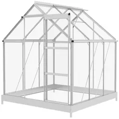 Outsunny 6 x 6ft Walk-In Greenhouse, Polycarbonate Greenhouse with Sliding Door, Window, Aluminium Frame, Foundation, Silver - 1