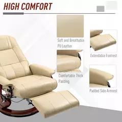 HOMCOM Reclining Swivel Chair, with Footrest - Cream White - 6