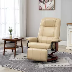 HOMCOM Reclining Swivel Chair, with Footrest - Cream White - 2