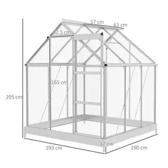 Outsunny 6 x 6ft Walk-In Greenhouse, Polycarbonate Greenhouse with Sliding Door, Window, Aluminium Frame, Foundation, Silver - 3