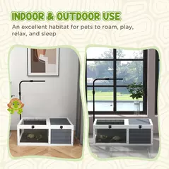 PawHut Tortoise Table with Adjustable Lamp Holder, Wooden Tortoise House w/ Openable Lids, Pull-Out Trays - Grey - 8