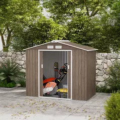 Outsunny 7 x 4ft Metal Garden Storage Shed with Vents, Floor Foundation Kit and Lockable Double Doors, Light Brown - 2