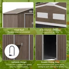 Outsunny 7 x 4ft Metal Garden Storage Shed with Vents, Floor Foundation Kit and Lockable Double Doors, Light Brown - 5
