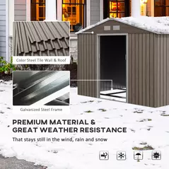 Outsunny 9 x 6ft Steel Garden Shed, Outdoor Storage Tool House with Vents, Foundation and Lockable Double Doors, Brown - 4