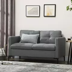 HOMCOM Two-Seater Sofa, with Steel Legs - Grey - 2