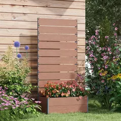 Outsunny 34 x 69.5cm Garden Planter Box, with Back Trellis, Brown - 2