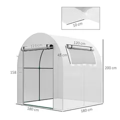 Outsunny Walk in Polytunnel Greenhouse, Green House for Garden with Roll-up Window and Door, 1.8 x 1.8 x 2 m, White - 3