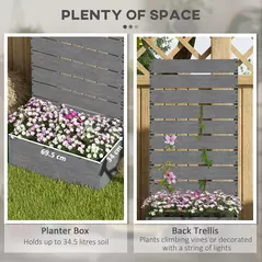 Outsunny 34 x 69.5cm Garden Planter Box, with Back Trellis, Grey - 4