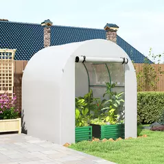 Outsunny Walk in Polytunnel Greenhouse, Green House for Garden with Roll-up Window and Door, 1.8 x 1.8 x 2 m, White - 9