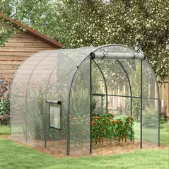 Outsunny Polytunnel Greenhouse Walk-in Grow House with Plasric Cover, Door, Mesh Window and Steel Frame, 3 x 2 x 2m, Clear - 2