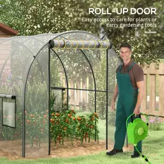 Outsunny Polytunnel Greenhouse Walk-in Grow House with Plasric Cover, Door, Mesh Window and Steel Frame, 3 x 2 x 2m, Clear - 5