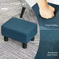 HOMCOM Linen Fabric Footstool Ottoman Cube with 4 Plastic Legs, Blue - 4