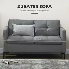 HOMCOM Two-Seater Sofa, with Steel Legs - Grey - 4