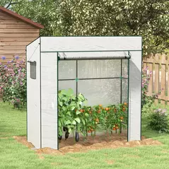 Outsunny PE Cover Walk-in Outdoor Greenhouse, White - 2