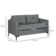 HOMCOM Two-Seater Sofa, with Steel Legs - Grey - 3