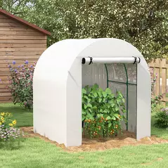 Outsunny Walk in Polytunnel Greenhouse, Green House for Garden with Roll-up Window and Door, 1.8 x 1.8 x 2 m, White - 8
