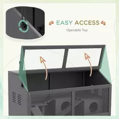 PawHut Hamster Cage, Wooden Small Animal Cage for Gerbils, Mice w/ Suspension Bridge, Openable Top, Hut, 85 x 45 x 44cm - Grey - 5