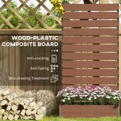 Outsunny Raised Bed for Garden, Planter with Trellis for Climbing Plants, Vines, Planter Box with Drainage Gap, Light Brown - 5