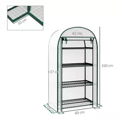 Outsunny 4 Tier Mini Greenhouse for Outdoor, Portable Gardening Plant Green House with Storage Shelf, Roll-Up Zipped Door, Metal Frame and PE Cover, 80 x 49 x 160cm, White - 3