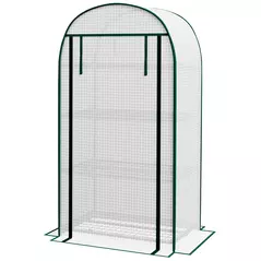 Outsunny 4 Tier Mini Greenhouse for Outdoor, Portable Gardening Plant Green House with Storage Shelf, Roll-Up Zipped Door, Metal Frame and PE Cover, 80 x 49 x 160cm, White - 1