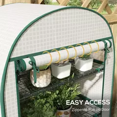 Outsunny 4 Tier Mini Greenhouse for Outdoor, Portable Gardening Plant Green House with Storage Shelf, Roll-Up Zipped Door, Metal Frame and PE Cover, 80 x 49 x 160cm, White - 5