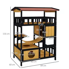 PawHut Outdoor Cat Shelter, Four-Tier Wooden Feral Cat House, with Suspension Bridge, Cat Houses, Balcony, Escape Doors - 3