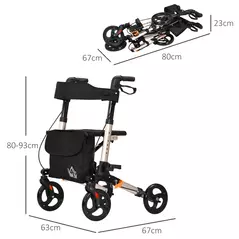 HOMCOM 4 Wheel Rollator with Seat and Back, Folding Mobility Walker with Carry Bag, Adjustable Height, Dual Brakes, Cane Holder, Lightweight Aluminium Walking Frame for Seniors and Disabled, Gold Tone - 3