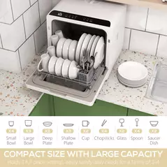 HOMCOM Six-Programme Countertop Dishwasher - White - 4