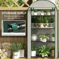 Outsunny 4 Tier Mini Greenhouse for Outdoor, Portable Gardening Plant Green House with Storage Shelf, Roll-Up Zipped Door, Metal Frame and PE Cover, 80 x 49 x 160cm, White - 6